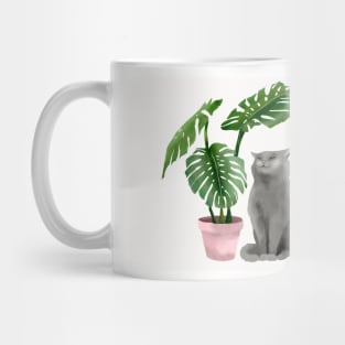 Happy Cat Monstera Mug